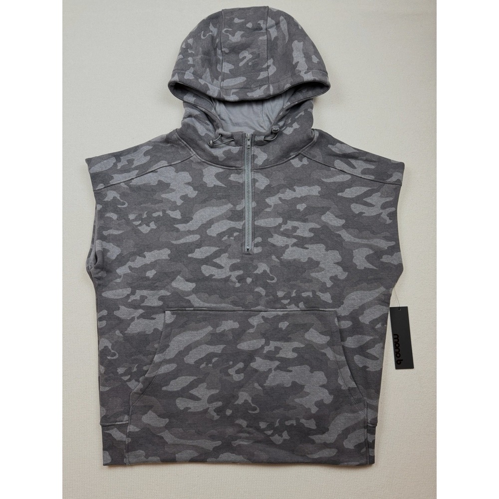 Mono‎ B Sleeveless Hoodie Women's 1XL Camo Gray Half Zip NWT Sweatshirt Pocket